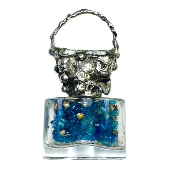 Handmade Jewelry - Repurposed VINTG Perfume Glass Bottle Pendant Necklace w Rustic Silver Metalwork